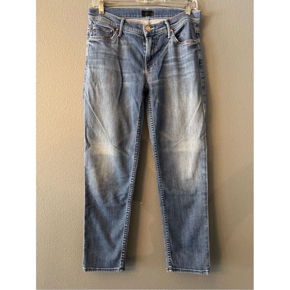 MOTHER The Dropout Boyfriend Jeans Womens 25 Medium Kitty Blue Cropped